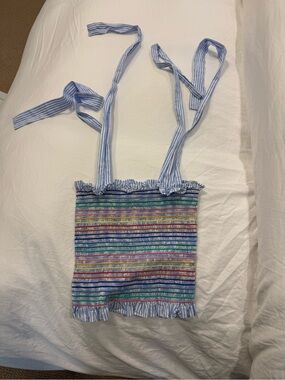 Petersyn Multicolor Smocked Stripe Tie-Strap Top